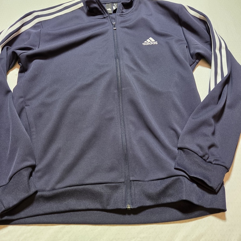 Adidas Track Jacket Mens 2XL Navy Blue Full Zip 3 Stripe Athletic Sportswear - Picture 3 of 10